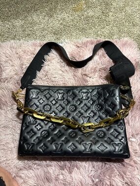 Louis Vuitton Coussin Black Quilted Monogram Leather Crossbody with Gold Chain